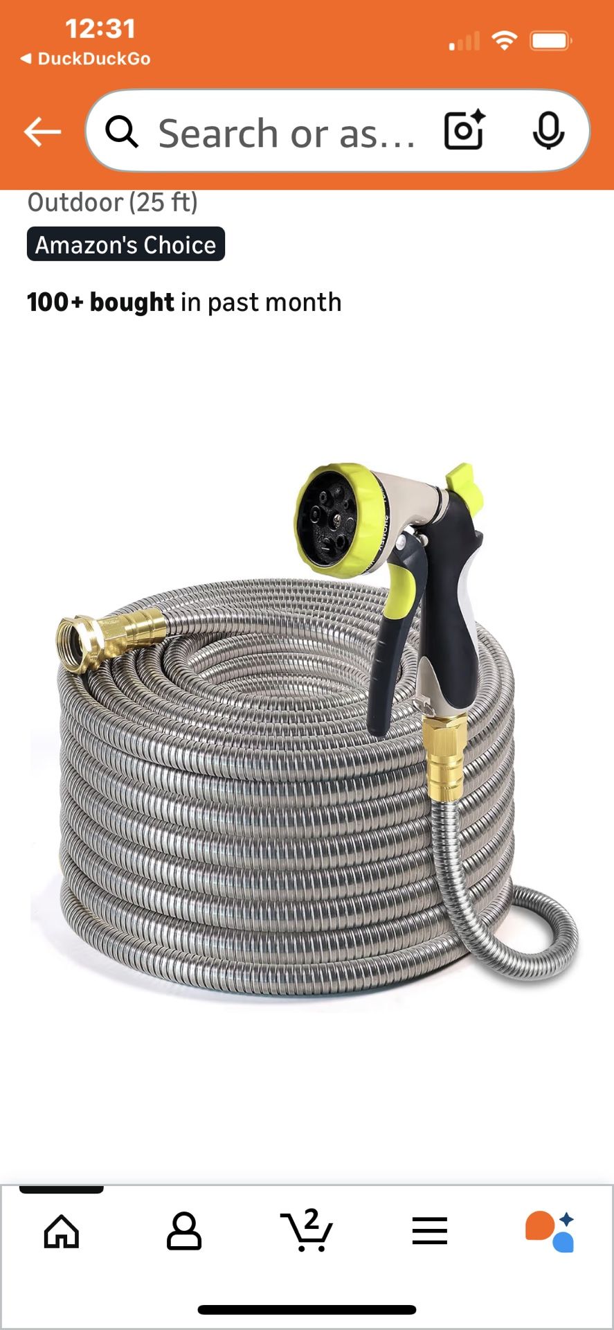 25 foot stainless steel water hose with spray nozzle