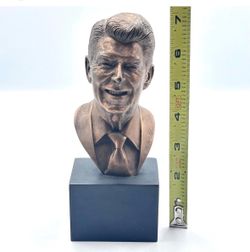 Vintage Ronald Reagan Bust Sculpture Bronze Tone Resin Figurine on Wood Base Presidential Collectible