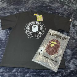 Bathing ape and chrome heart graphic T