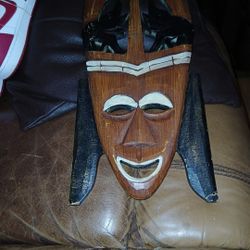 Vintage Kenyan Wooden Hand Crafted Tribal Painted Folk Face Mask