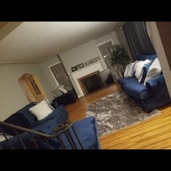 Blue Sectional With Matching Couch And Ottoman