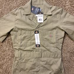 NWT Dickies Short Sleeve Utility Jumpsuit Khaki Cotton Womens Size Small SH