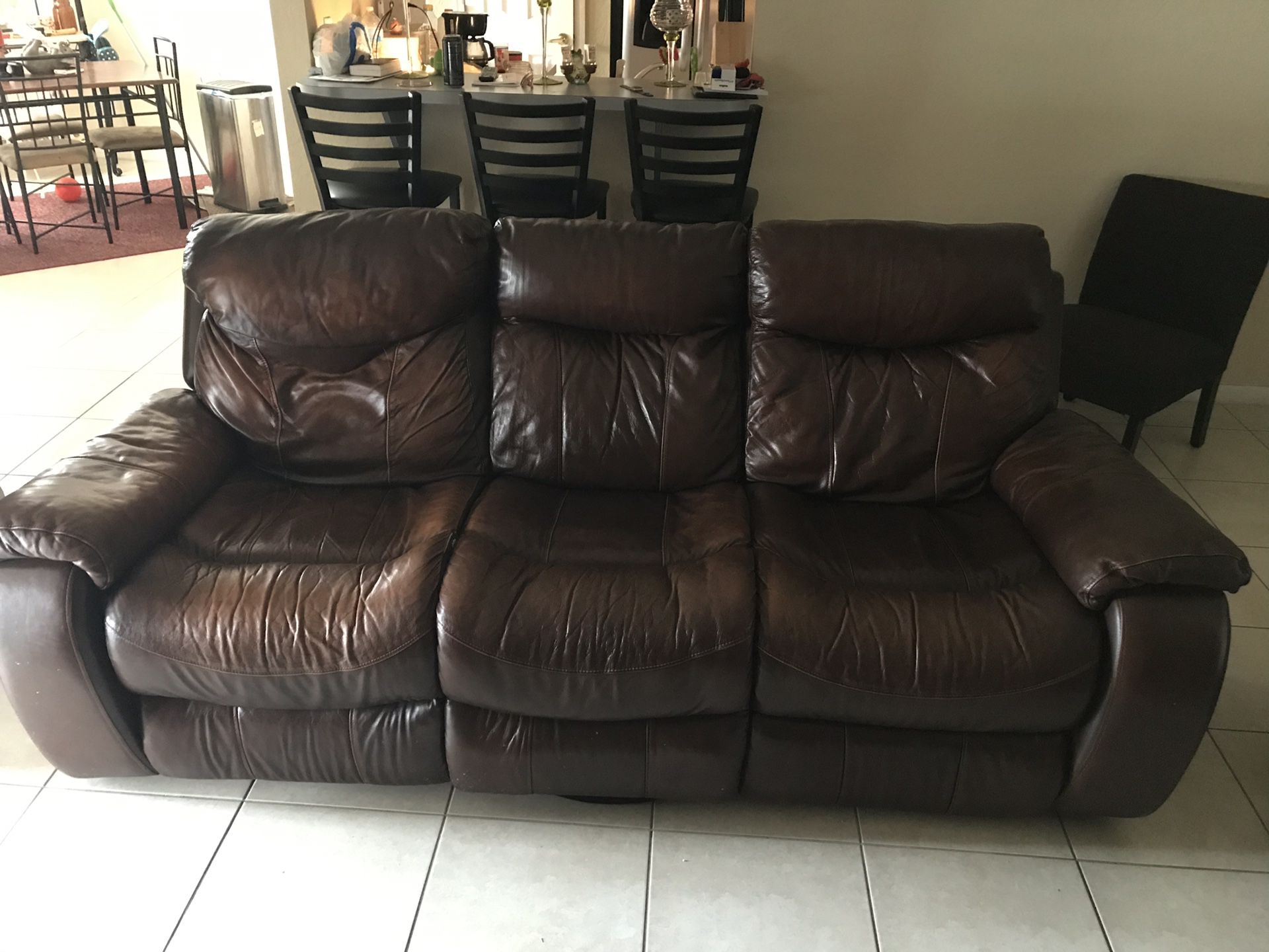 Leather recliner couch and recliner loveseat