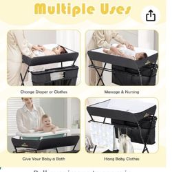 Baby Changing Table, Diaper Changing Station, Portable Adjustable Height Newborn Nursery Organizer with Wheel-Black