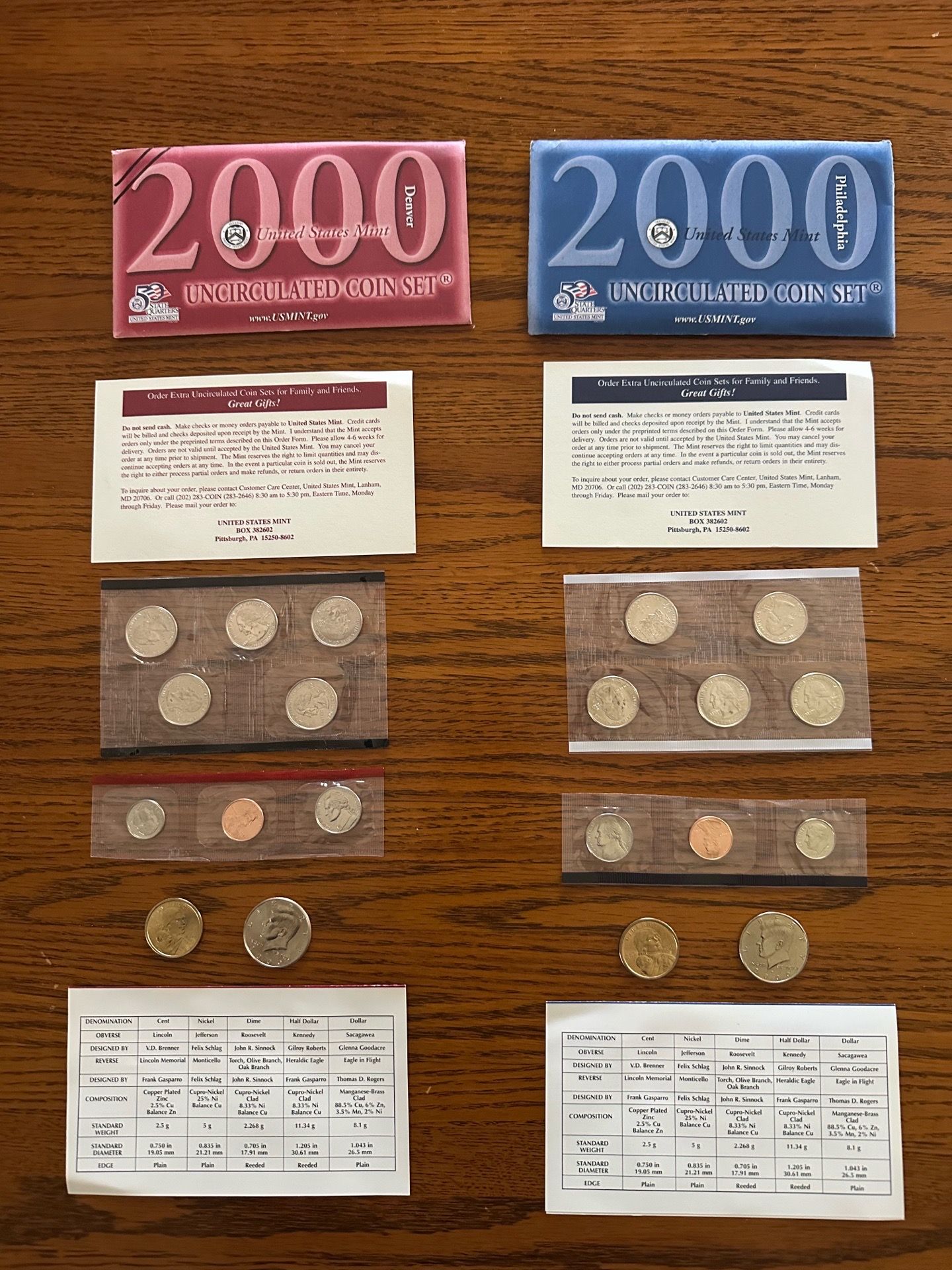 💫Lot of 2 - 2000 P and D Uncirculated US Mint Coin Set representing the Denver and Philadelphia mints.