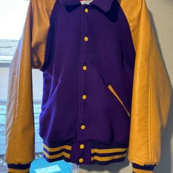 Vintage Awards USA Varsity Jacket – Purple & Yellow – Size L – Made in USA