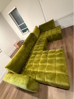 Modern Green Velvet Modular Sleeper Sofa