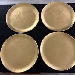 Vintage Otagiri Japan Gold & Black 12" Bamboo Plates Lot Of 4