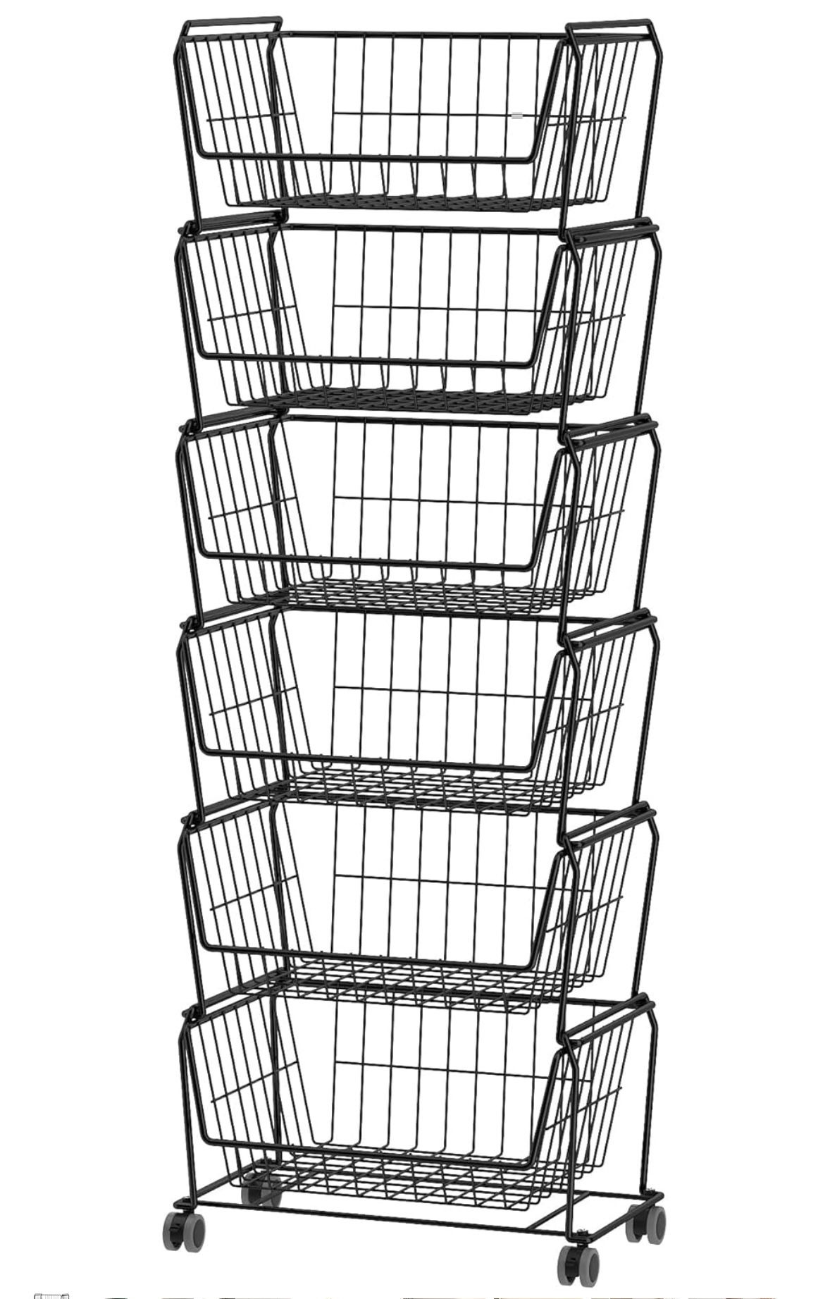 Open box PUSDON Stackable Metal Storage Carts, Dual Use Shelf for Kitchen Fruit Vegetable Baskets with Wheels, Storage Rack for Living Room, Home & Of