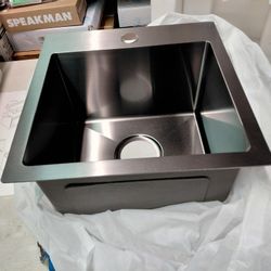 Lordear 15x15x9 16g Bar Sink In Gunmetal Black With Drying Mat, Bottom Grate And Drain