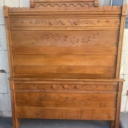 Antique Victorian Eastlake Full-Size Bed Frame – Solid Oak, Stunning Details