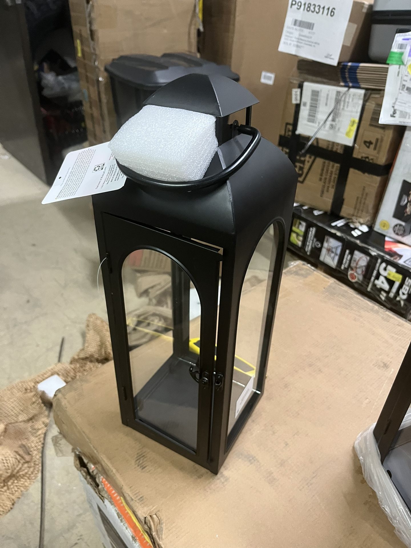 BRAND NEW - 20” Better Homes & Gardens Black Metal Lantern Candle Holder - Large