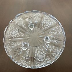 Vintage Etched Glass 3-Toed Dessert Plate / Tidbit Dish