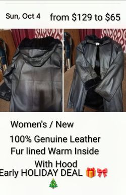 Coat NEW . Black 100% Genuine Leather Women's Coat