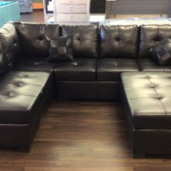 Brand New Black Genuine Bonded Leather Sectional