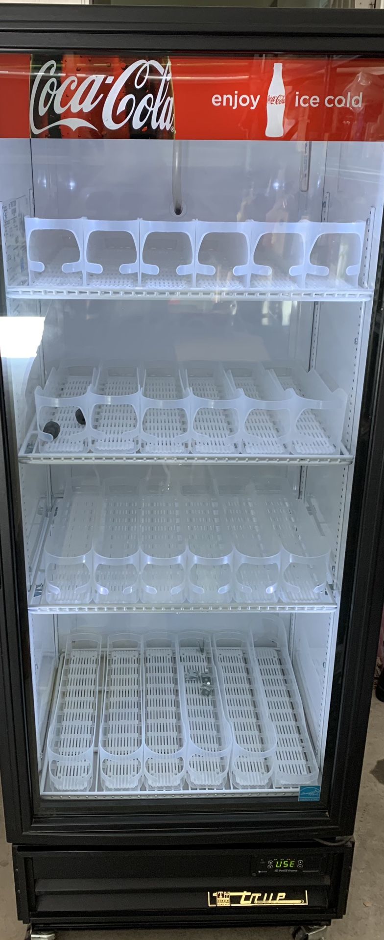 TRUE GDM-12EM-LD USED SINGLE DOOR GLASS REFRIGERATOR COOLER MERCHANDISER COCA COLA