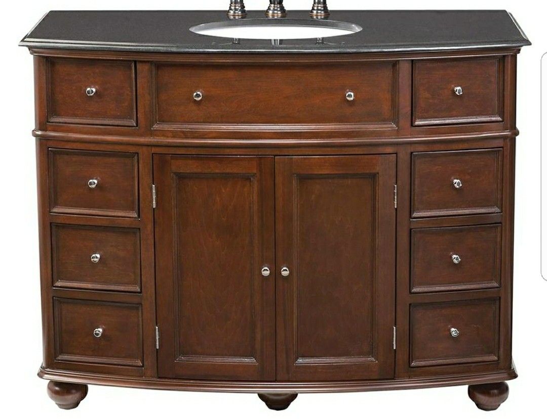 Hampton Harbor Curved 45" Vanity (Sequoia) w/ Granite Top