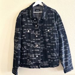 We11done Jean Jacket，Dark Wash Graffiti Spell Out Logo