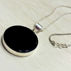 Handmade Pendant Necklace Black Onyx Solid 925 Sterling Silver Fine Art UNISEX Original Chain Natural Gem Gemstone Statement Men Women