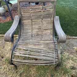 Patio Metal/bamboo Chair + Stool Set