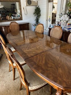 Vintage Drexel Grand Villa dining set, Table, 8 chairs, buffet, and China cabinet