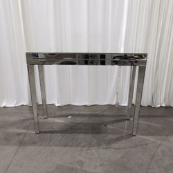 Mirrored Glass Rectangular Console Table with Tapered Legs