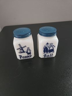 Vintage Dutch milk glass salt and pepper.