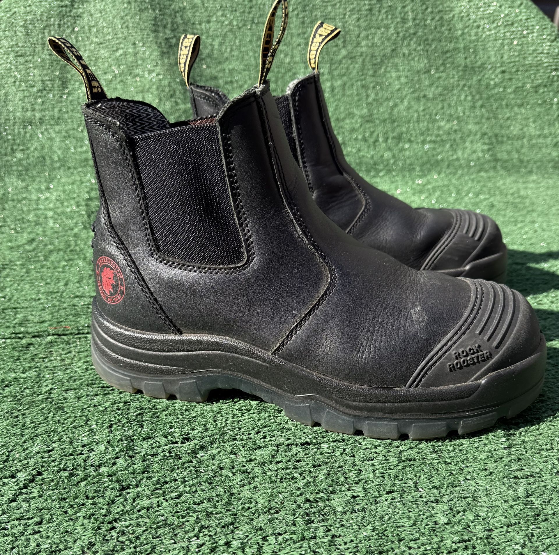 Black Leather Rock Rooster Bakken Steel Toe Work Slip On Boots Men’s 9 US