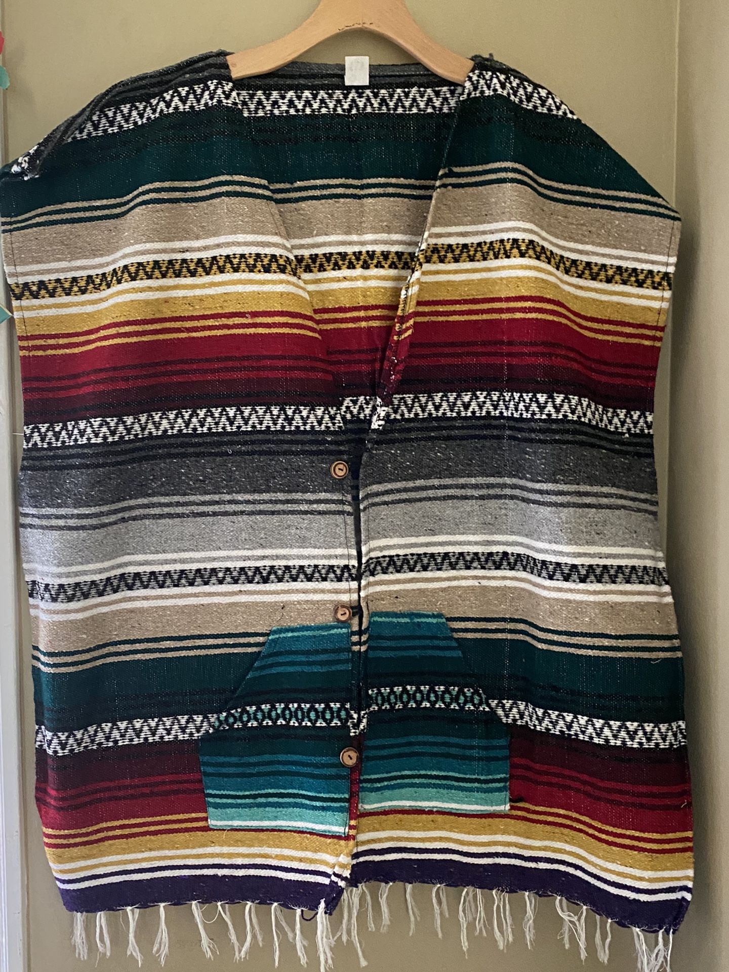 Colorful Striped Mexican Blanket Poncho VEST #1 western cowboy costume XXL 2X