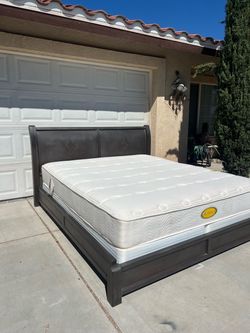 Modern Industrial King Sleigh Bed W/ Mattress & Boxsprings!