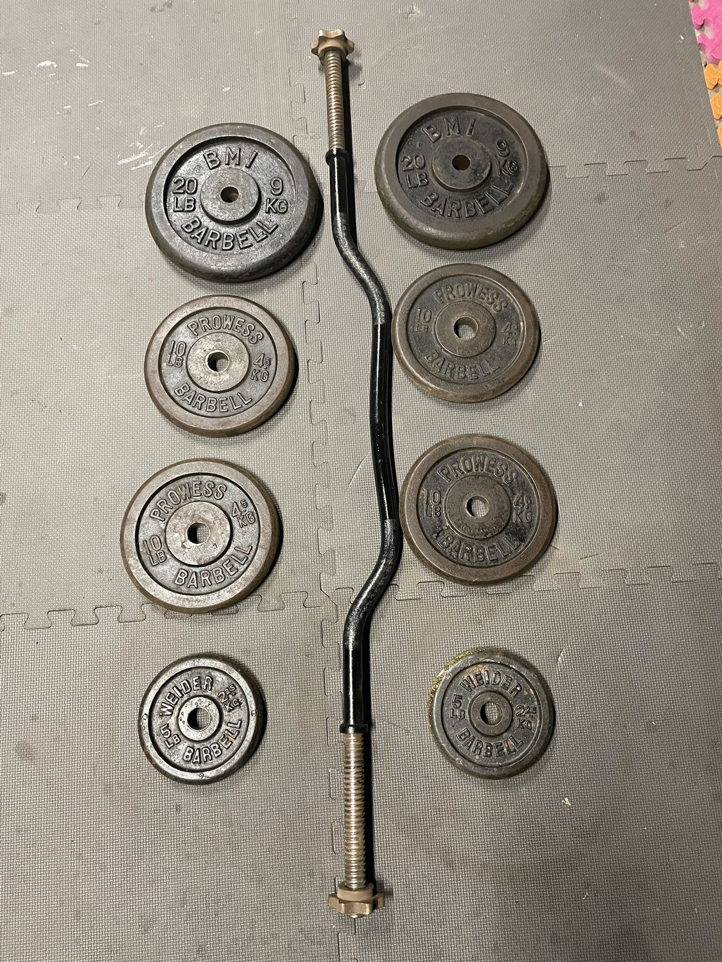 Weight Plates / Curl Bar. 75 Dollars