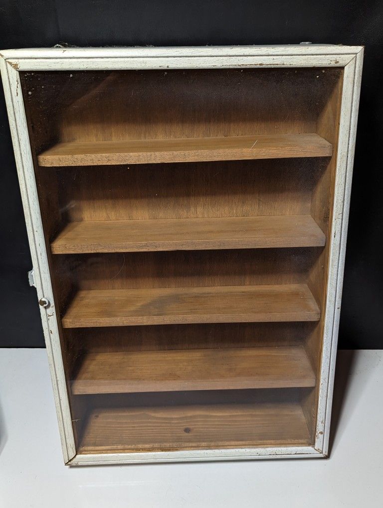 Vintage Wooden Display Cabinet with Glass Door, 22x15.5 Inches, Lightly Used