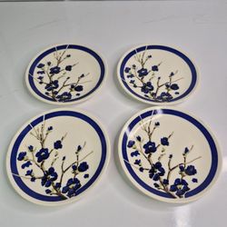 Vintage Set Of 4 6.5” Blue Dogwood Salad Plates Made In USA