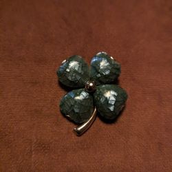 Vintage Jade Shamrock/4 Leaf Clover Brooch