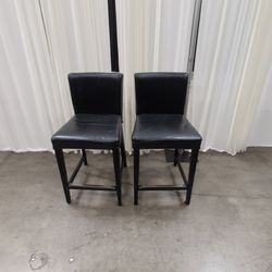IKEA Brand Modern Black Faux Leather Bar Stool with Metal Footrest