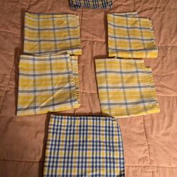 6 Blue & Yellow Fabric Napkins