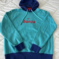 Barcelona FC Nike Hoodie Mens Medium Blue Sweatshirt Soccer Center Swoosh Barca