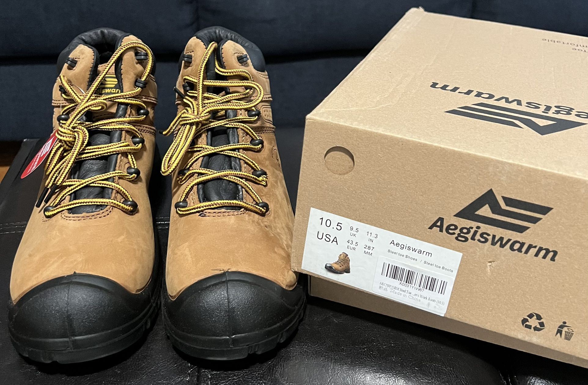 AEGISWARM 6" Steel Toe Work Boots for Men Waterproof Durable Crazy-Horse Non Slip Industrial and Construction 