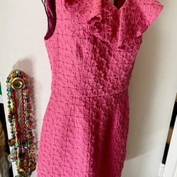 Women's Size 4 Trina Turk Perks Ruffled Mini Floral Dress Passion Pink *TT191009