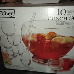 NIB Libbey  10 Piece Punch Bowl And Glasses  Set