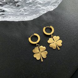 Luxury Geometric Titanium Steel 18K Gold Plated Clover Earrings St. Patrick Day