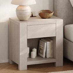 23.6'' 1-Drawer Nightstand With Charging Station, Light Oak