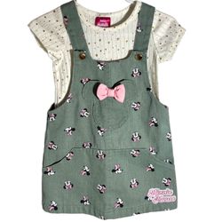 Disney Junior Minnie Mouse Green Overall Dress 2T