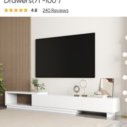 White Quoint Extendable TV Stand With 3 Drawers And Light(71"-100")