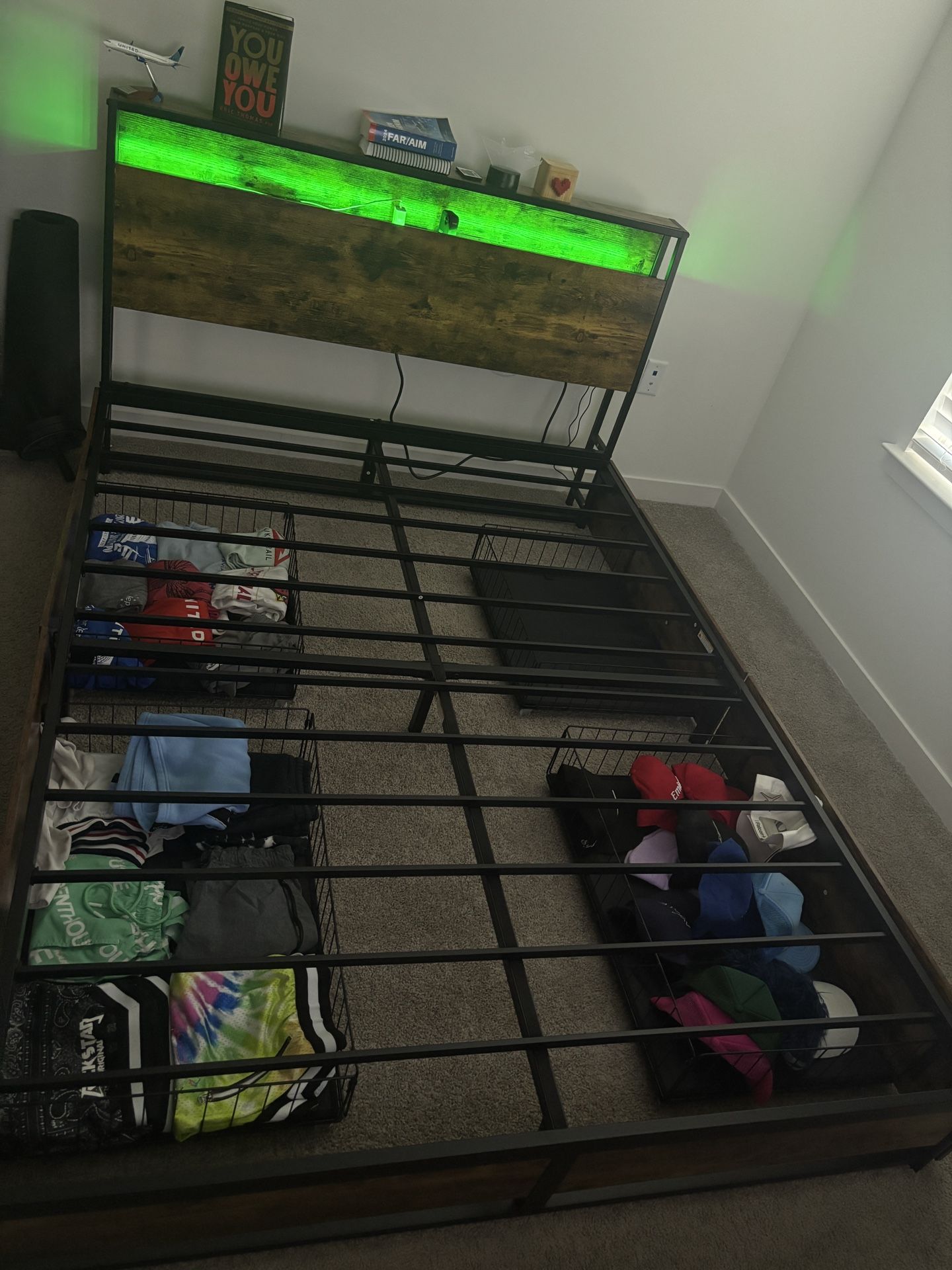 Queen Bed Frame W/ Mattress (Condition: Like new)