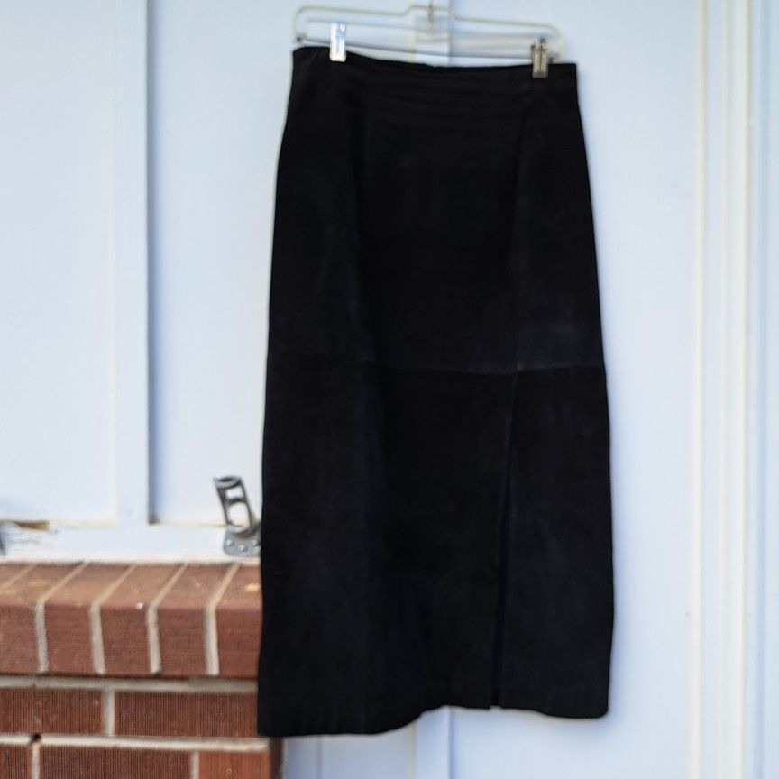 Black Suede Leather Skirt