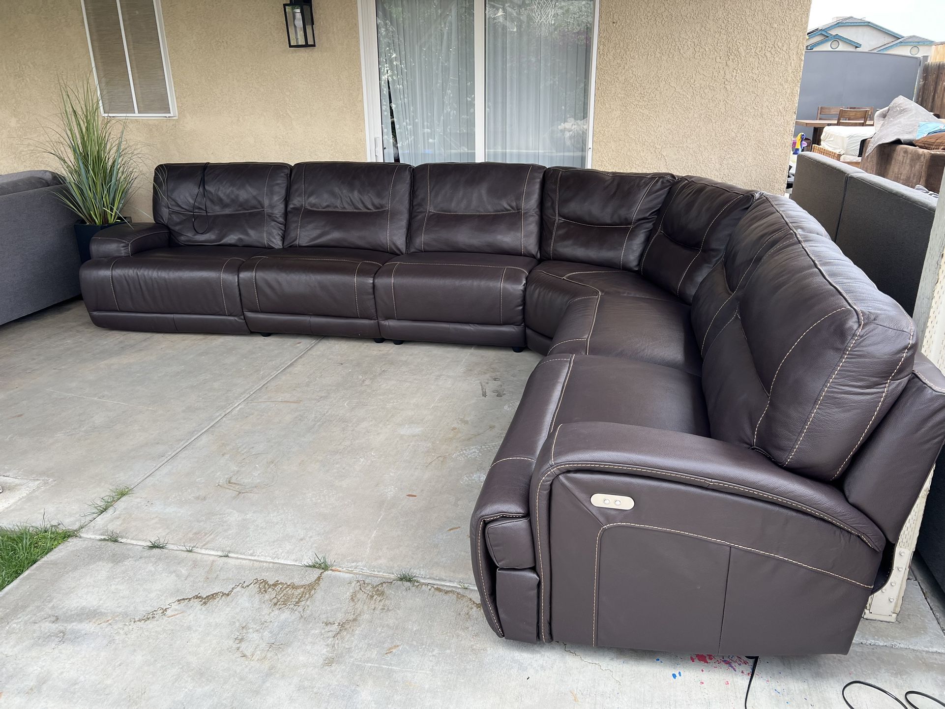 Genuine Leather Sectional With Electric Recliners