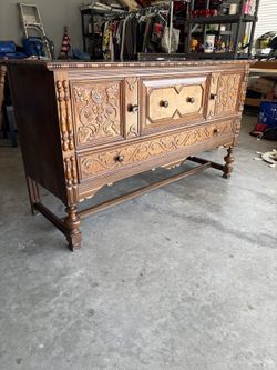 Antique Berkey & Gay Carved Walnut Long Sideboard/Buffet Circa 1920s. 64” l X 36” h X 22.5”d.