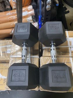 45 LB Rubber Hex Dumbbells Pair