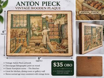 Vintage Anton Pieck Wooden Art Plaque – The Butcher – $35 OBO